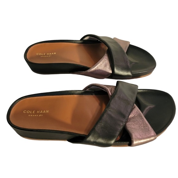 Cole Haan Airelle Black Metallic Leather Sandal Size 10B - Picture 3 of 5